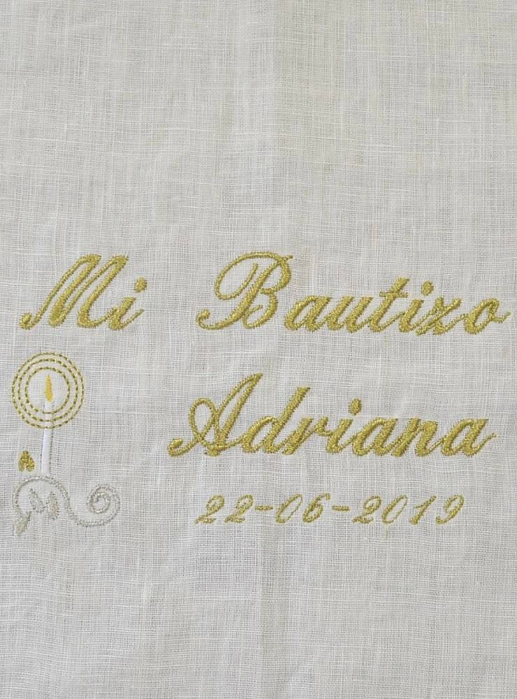 Cava or towel of Baptism color champagne. Personalized