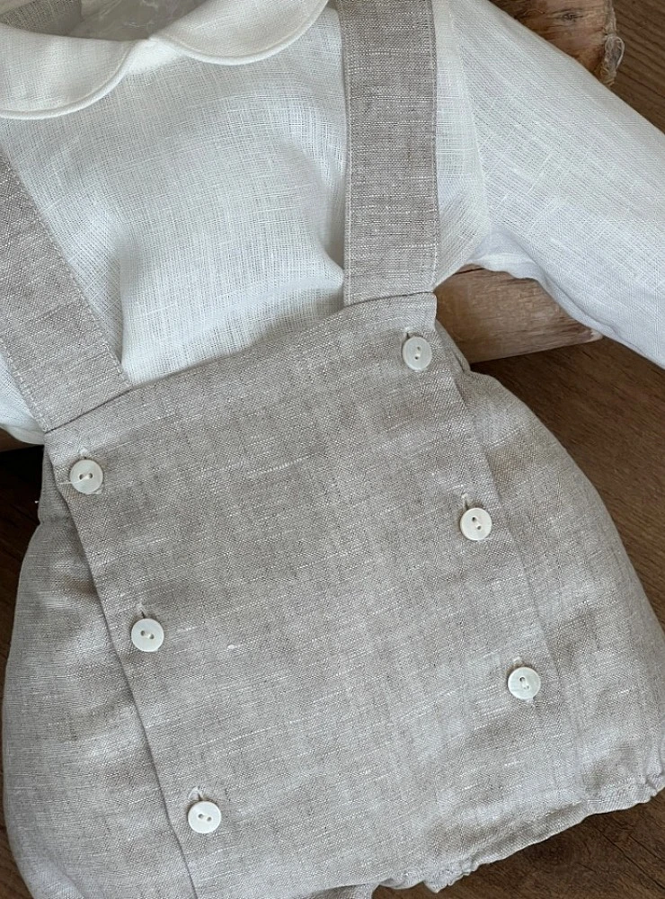 Ceremony outfit for boys with romper and sand linen blouse
