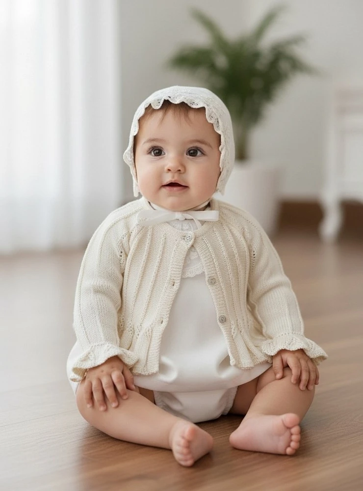 Champagne-colored knit jacket for girls, ideal for special occasions