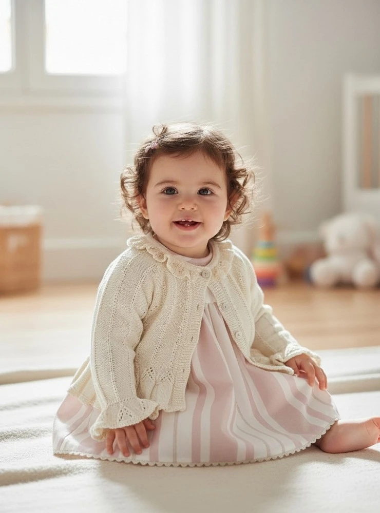 Champagne-colored knit jacket for girls, ideal for special occasions