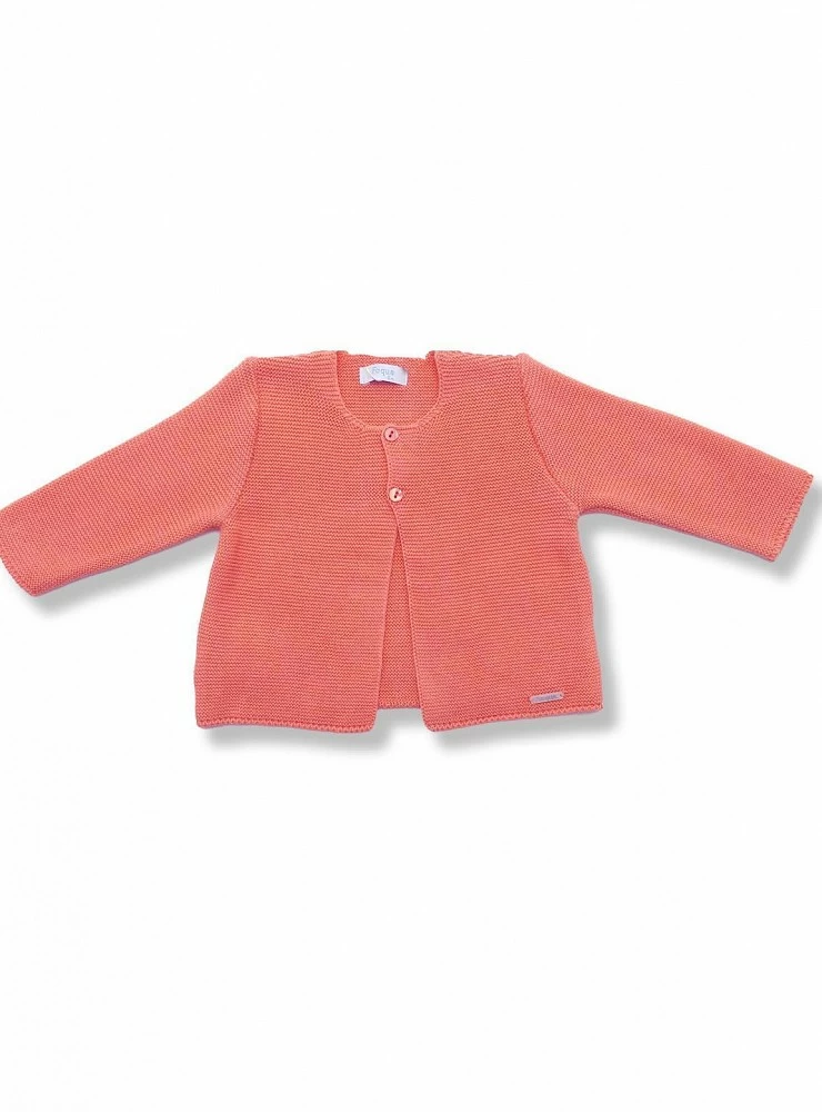 Chaqueta de punto de verano dos colores. Coral y azul Jeans. Marca Foque. P-V