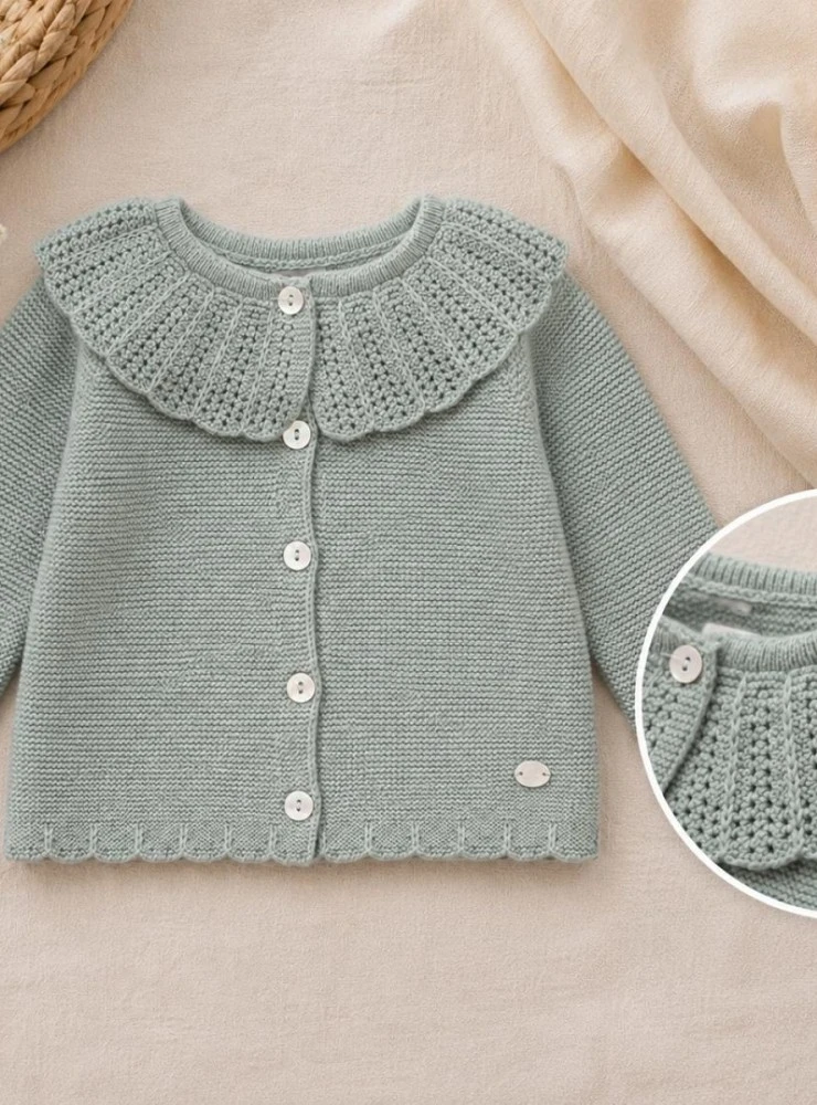 Chaqueta de punto verde empolvado para bebé | Colección Aller