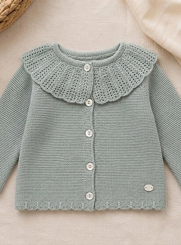 Chaqueta de punto verde empolvado para bebé | Colección Aller