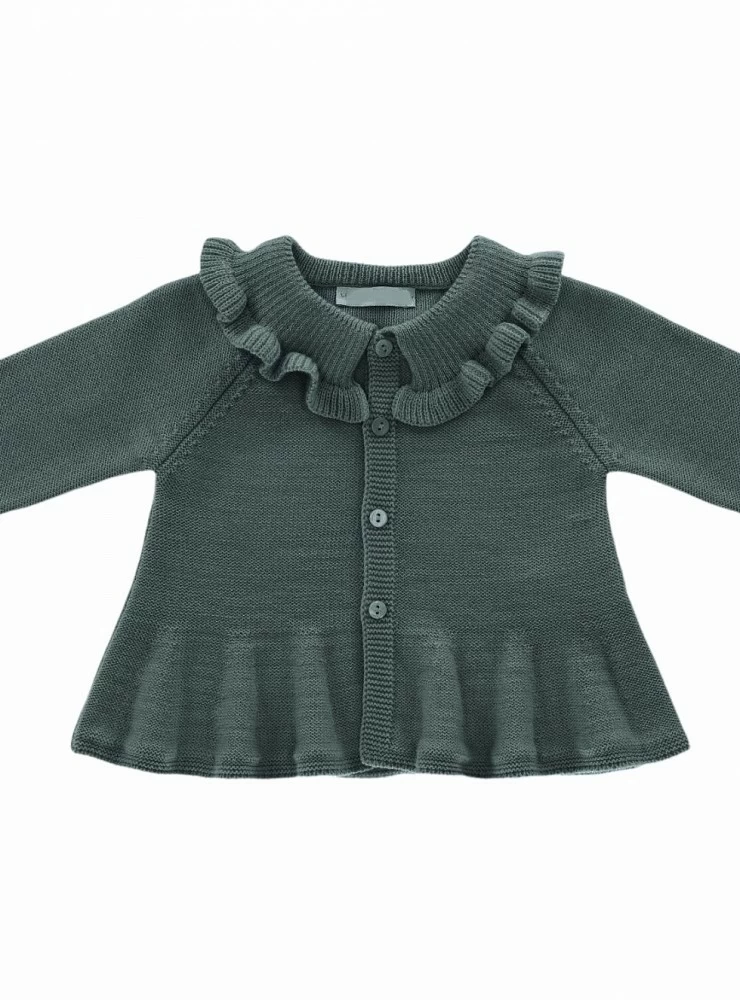 Chaqueta larga para niña de punto verde