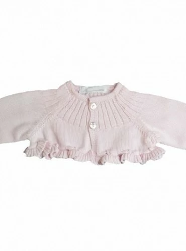 Chaquetita de niña con volantes rosa. P-V