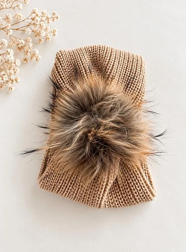 Children's 2-in-1 Knitted Hat and Scarf with Detachable Pom-pom