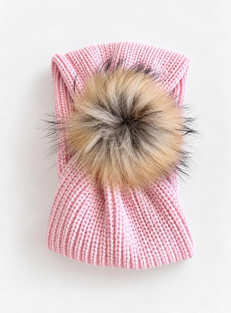 Children's 2-in-1 Knitted Hat and Scarf with Detachable Pom-pom