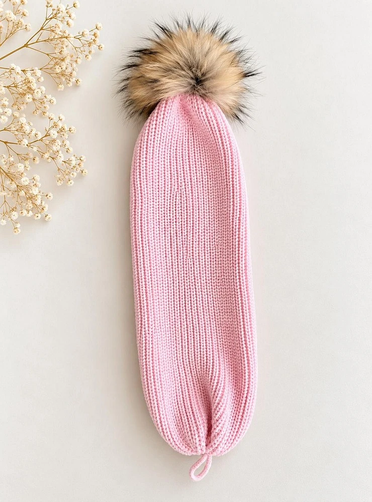 Children's 2-in-1 Knitted Hat and Scarf with Detachable Pom-pom
