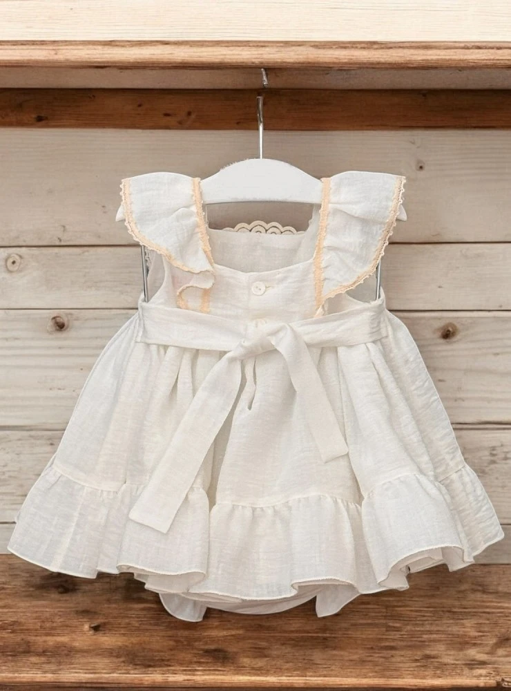 Christening gown with beige muslin bloomers · Cher Collection