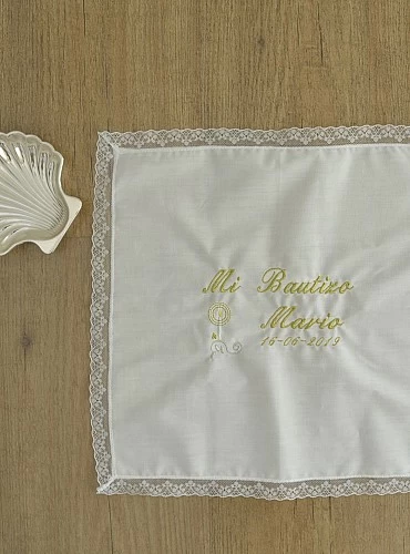 Christening handkerchief or towel embroidered with the name