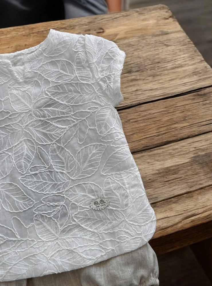 Christening outfit for boys with sand linen bloomers