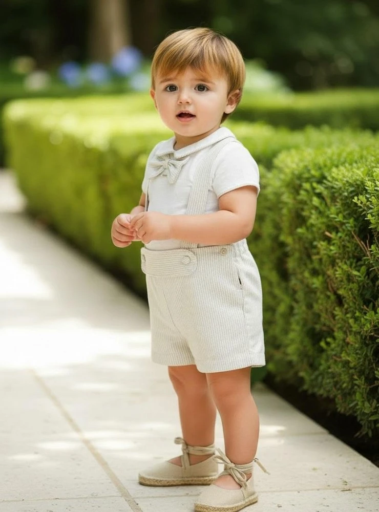 Christening outfit for boys with suspenders and linen shirt | Entre Ramas