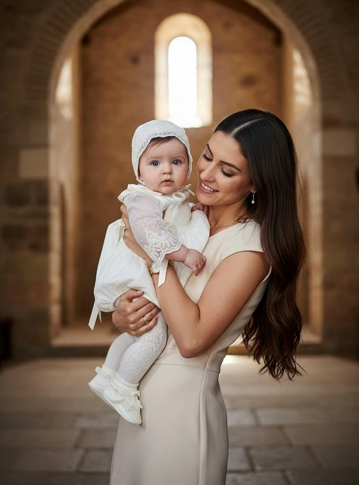 Christening romper and bonnet set from the Fantasy collection