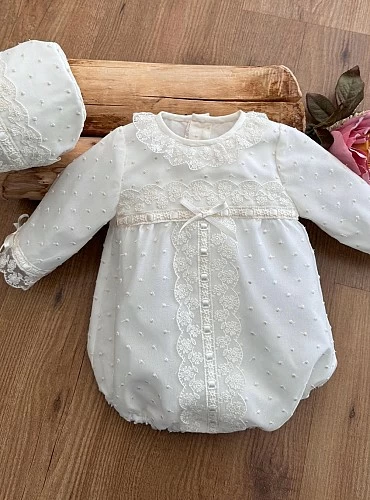 Christening romper and hood Cala Collection