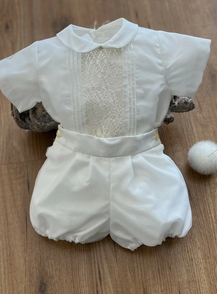 Christening set for boy blouse and bloomers