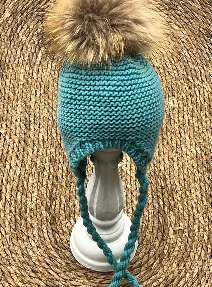 Chubby Knit Aviator Hat with Fur Pom Pom