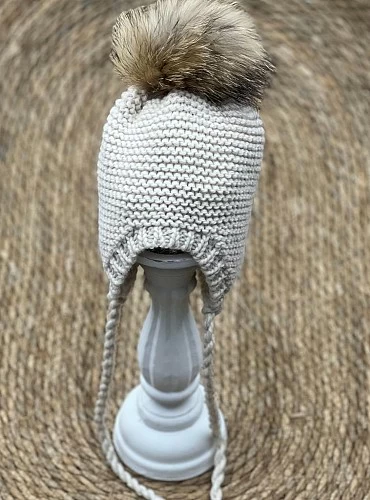 Chubby Knit Aviator Hat with Fur Pom Pom