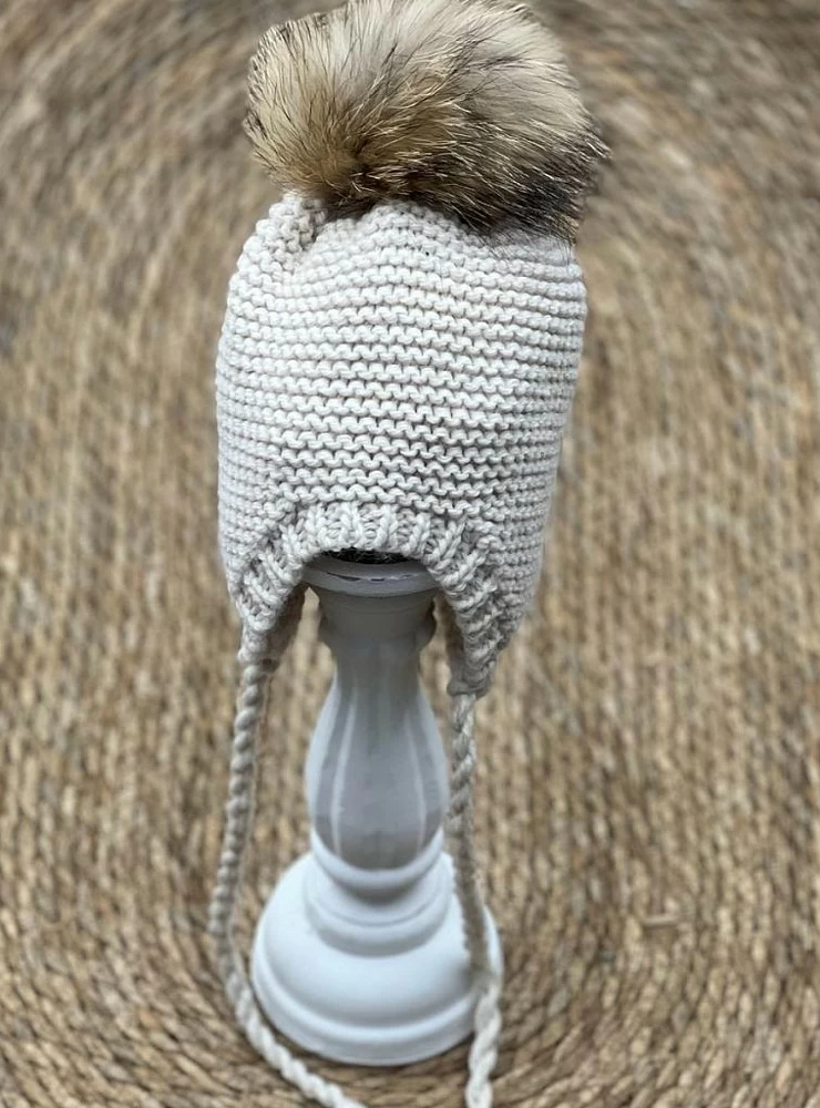 Chubby Knit Aviator Hat with Fur Pom Pom