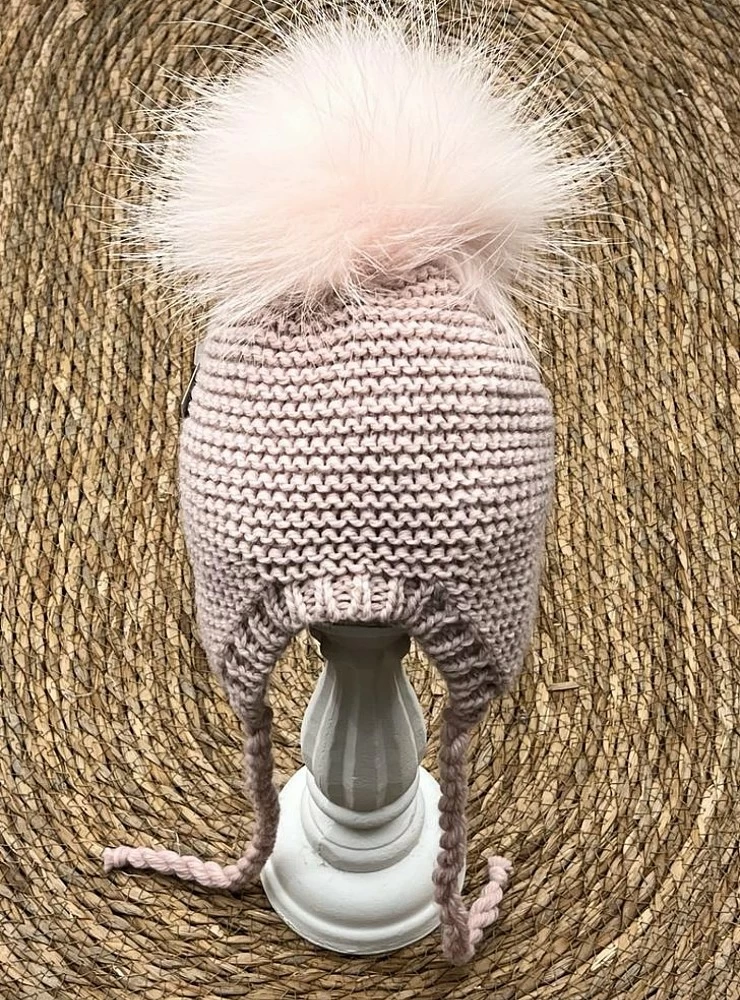 Chubby Knit Aviator Hat with Fur Pom Pom