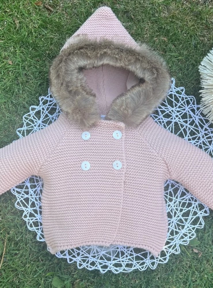 Chubby knit baby duffle coat with synthetic fur detail
