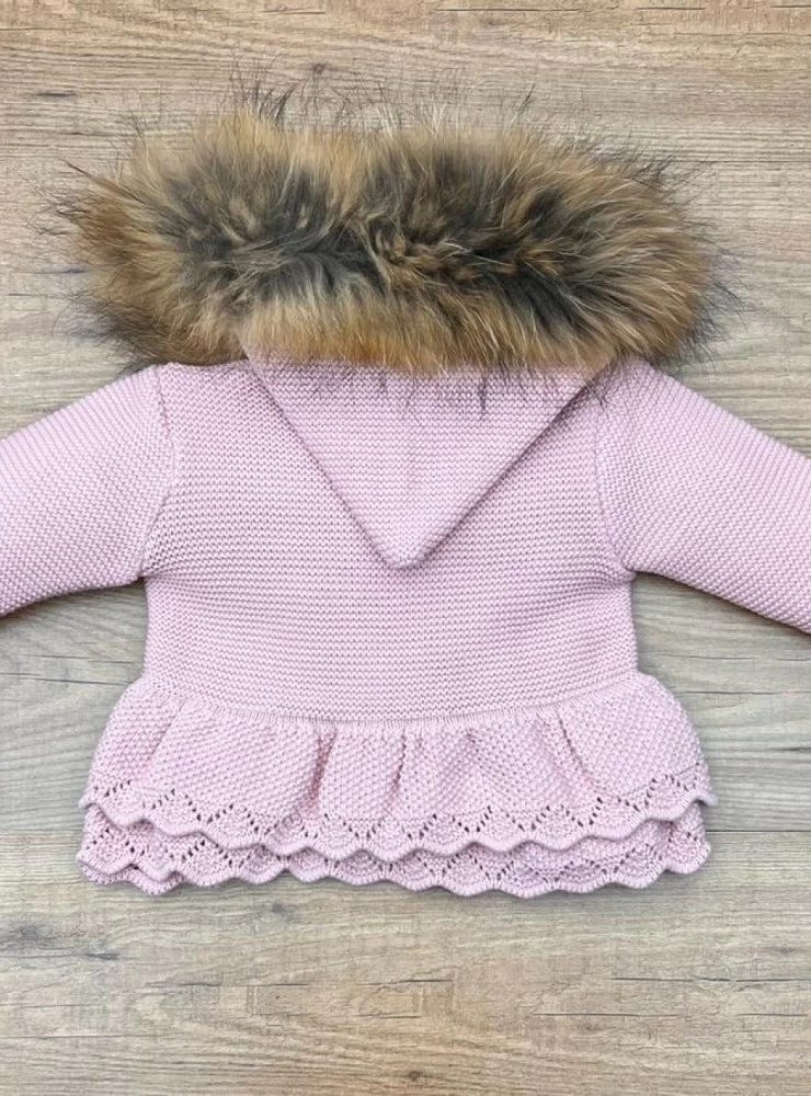 Chunky knit trenka with natural fur. Three colors