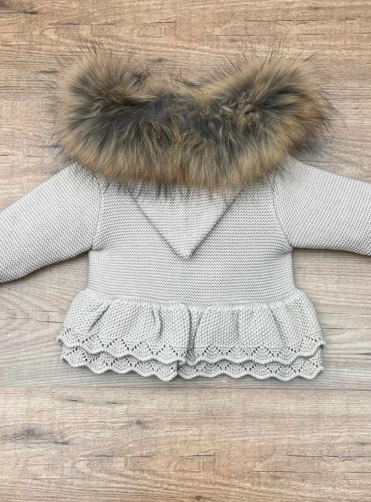 Chunky knit trenka with natural fur. Three colors