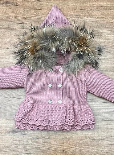 Chunky knit trenka with natural fur. Three colors