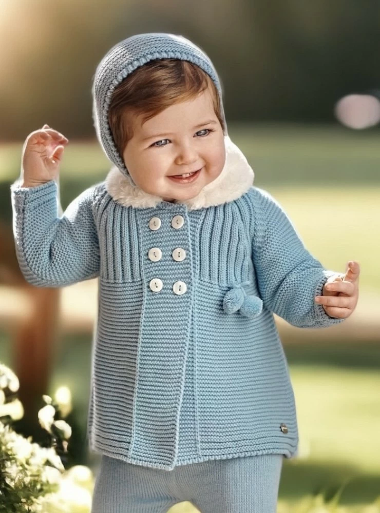 Cloud color unisex coat and bonnet set