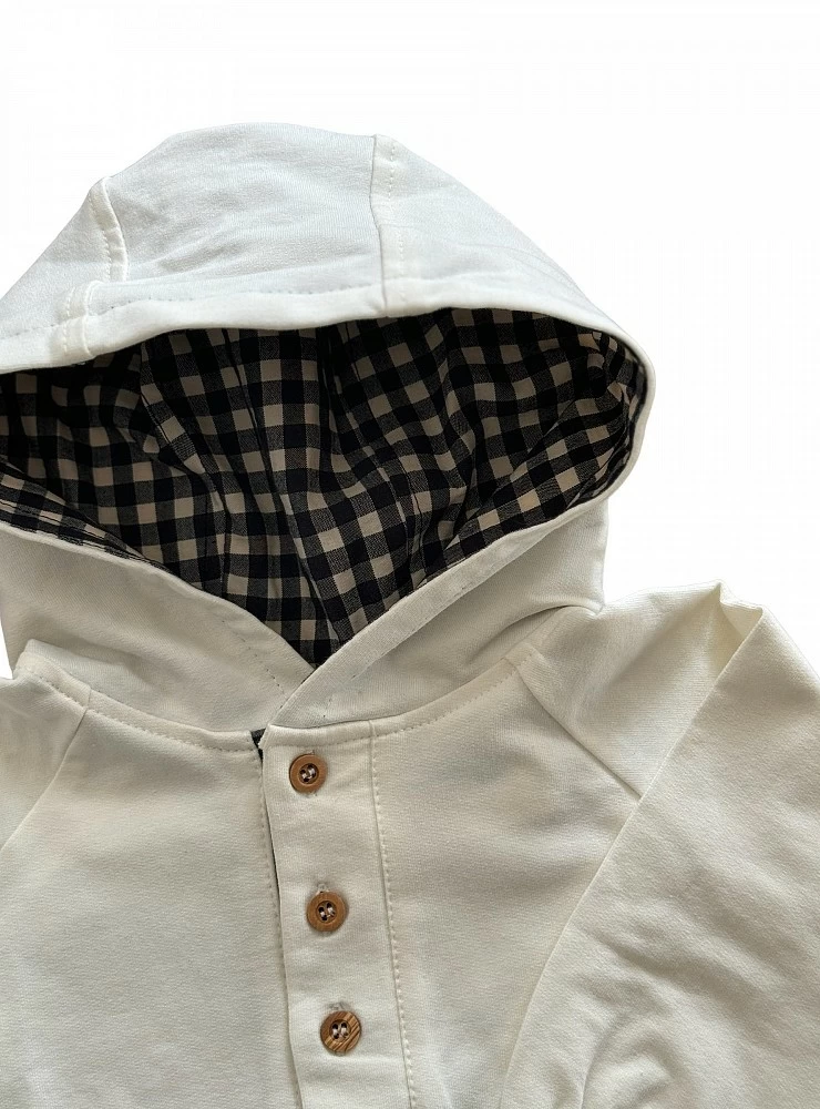 Cocote beige cotton sweatshirt with black gingham check