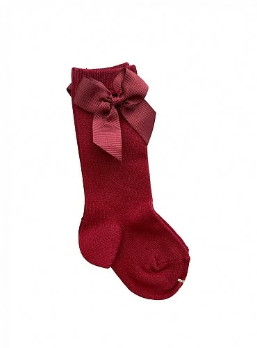 Condor brand high sock or tights, plain knit with bow. Color 575 Garnet