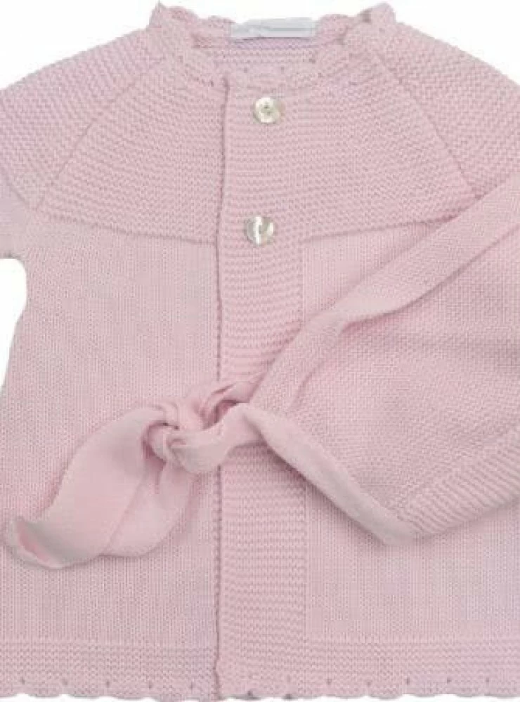 Conjunto abrigo y capota de punto Color rosa palo.