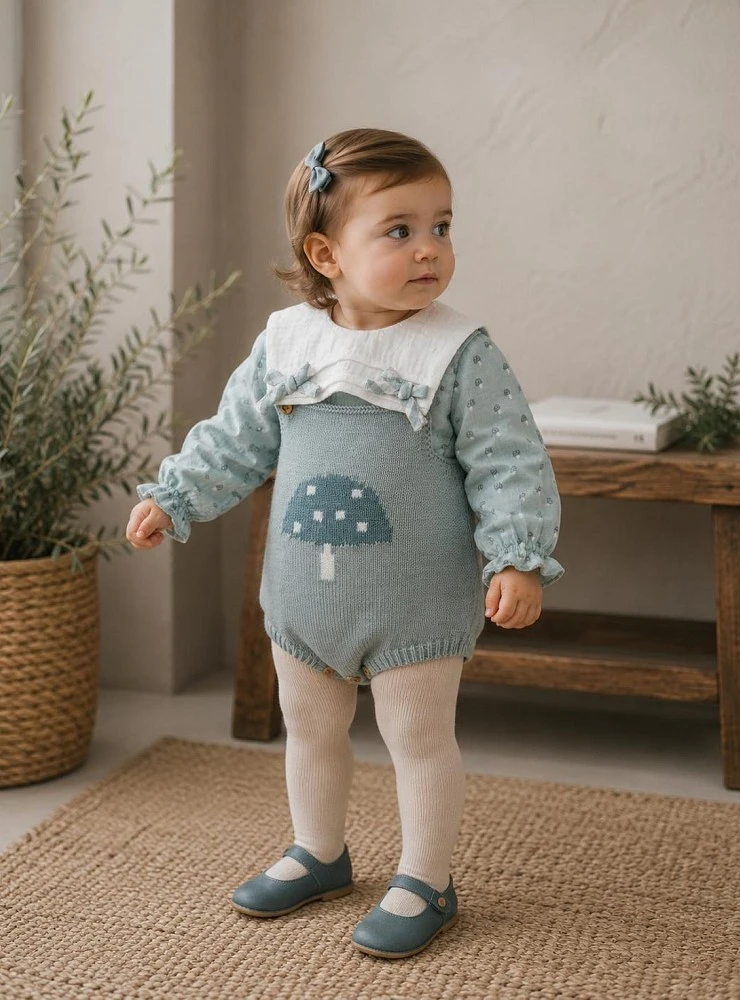 Conjunto bebé niña ranita de punto y blusa de bambula colección Bosque