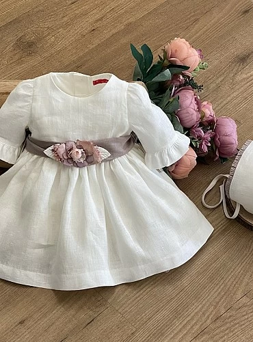 Conjunto bebé niña. Vestido y capota. Tres colores