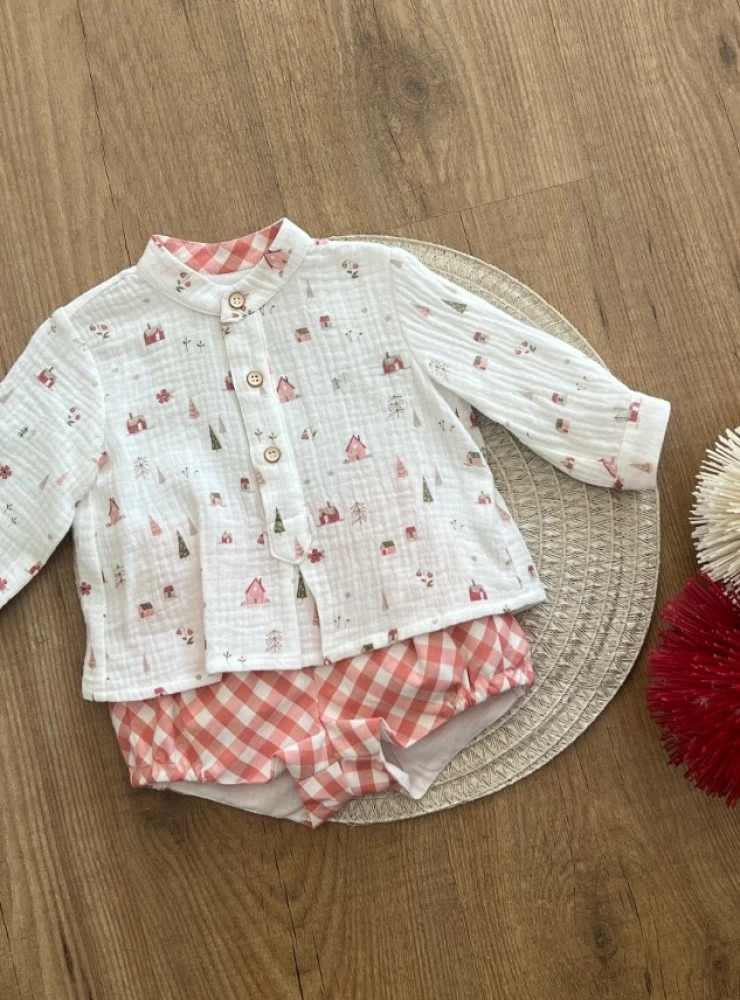 Conjunto bebé niño camisa y bombachito.