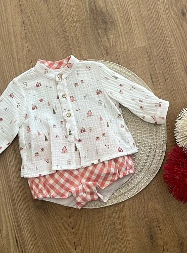 Conjunto bebé niño camisa y bombachito.