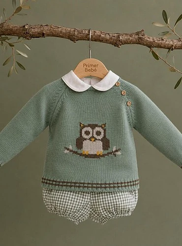 Conjunto bebé niño tres piezas jersey de punto colección Búho