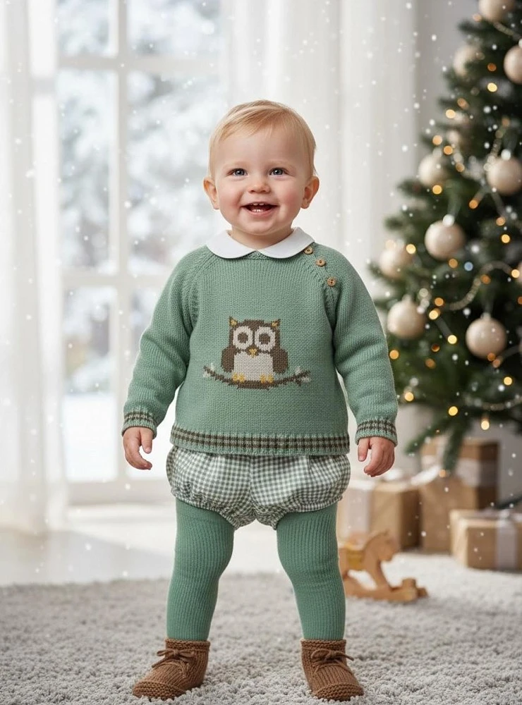 Conjunto bebé niño tres piezas jersey de punto colección Búho