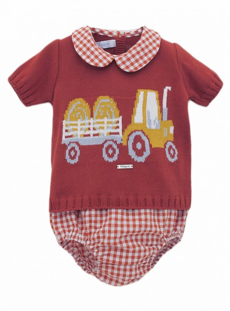 Conjunto bebé niño. Suéter y braguita Colección Tractor