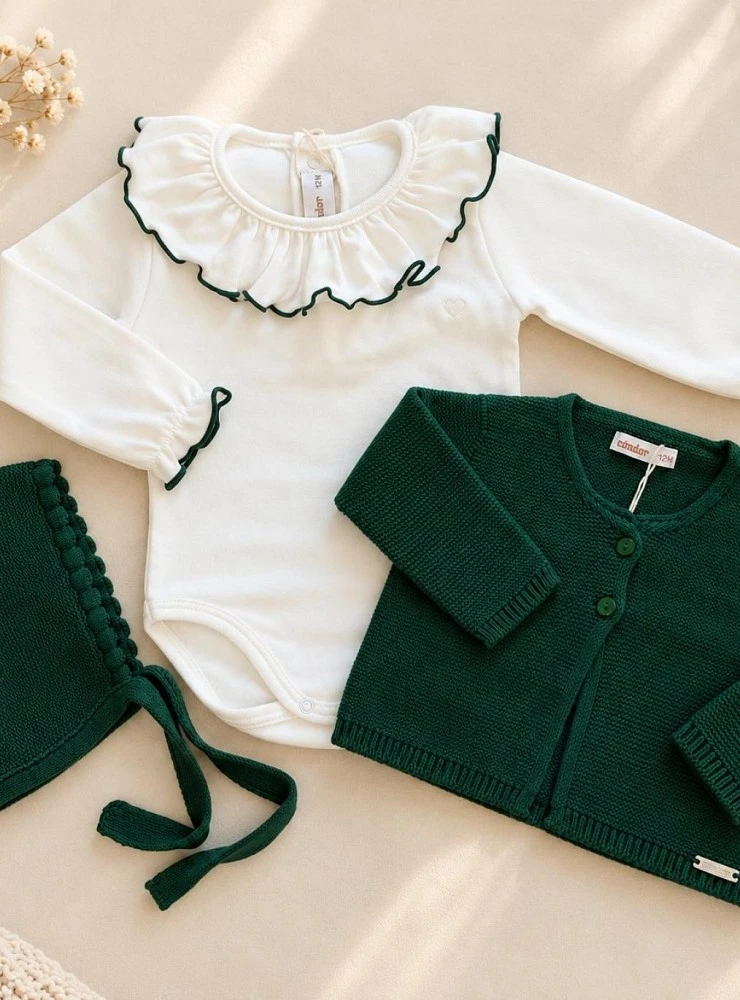 Conjunto Bebé Unisex Cóndor Body, Chaqueta y Capota Verde Botella