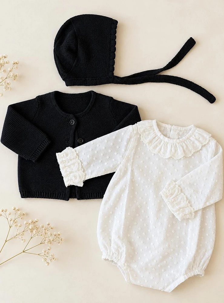Conjunto bebé unisex Ébano negro con body plumeti y capota