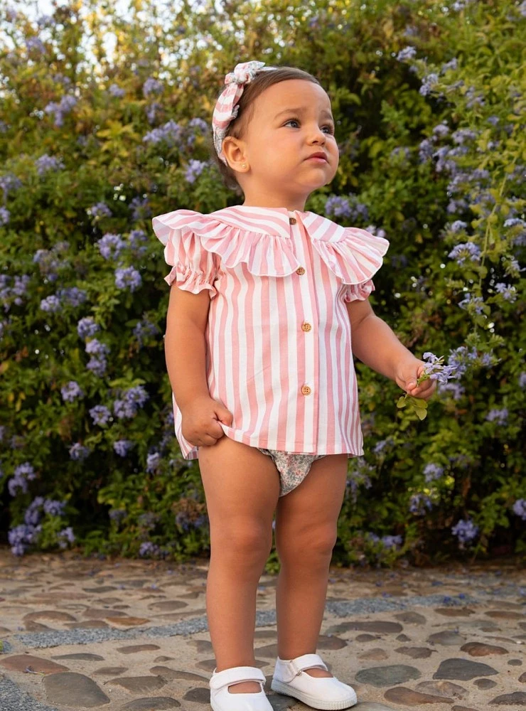 Conjunto blusa y braguita liberty fresa