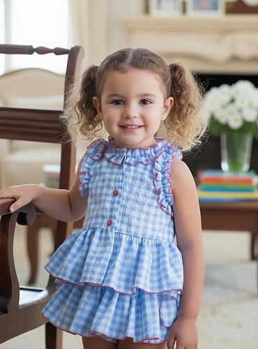 Conjunto Blusa y braguita vichy celeste