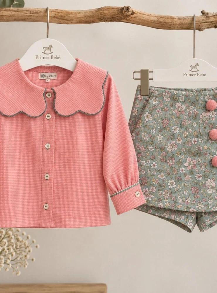 Conjunto blusa y falda pantalón niña Colección Mango