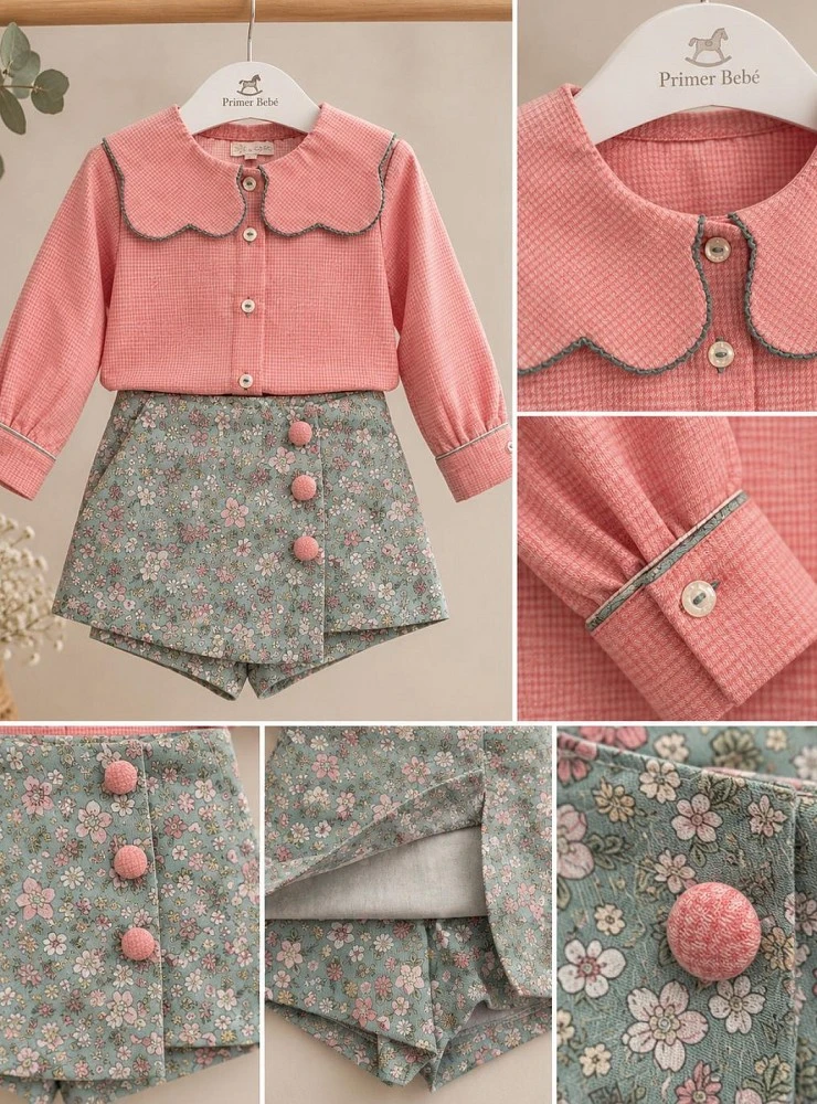 Conjunto blusa y falda pantalón niña Colección Mango