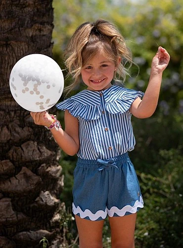 Conjunto blusa y short Rayas marino