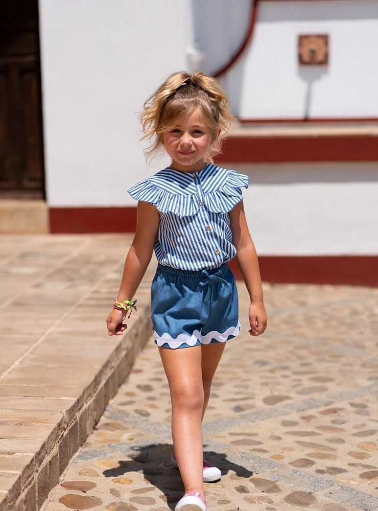 Conjunto blusa y short Rayas marino