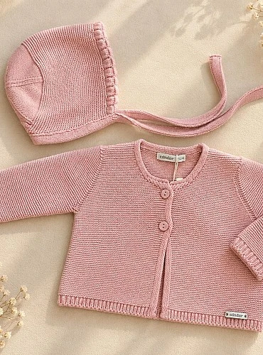 Conjunto Chaqueta y Capota de Punto Rosa Palo Cóndor Bebé Niña
