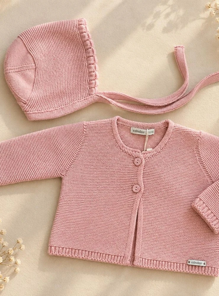 Conjunto Chaqueta y Capota de Punto Rosa Palo Cóndor Bebé Niña