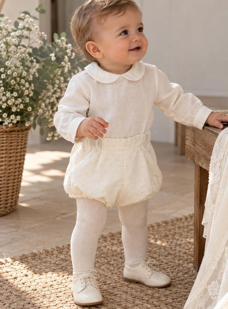 Conjunto de bautizo niño de lino Colección Serena
