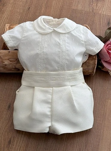 Conjunto de Bautizo para Bebé Niño de Tres Piezas Beige